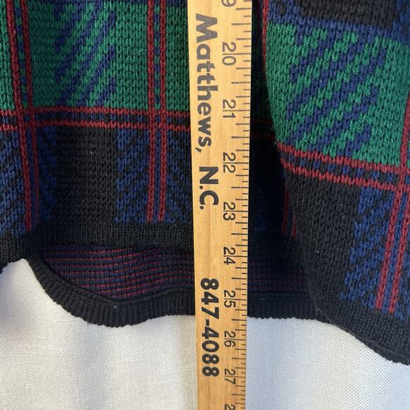 Vintage Tally Ho Cardigan Sweater Women 1X Green Blue Plaid Christmas Preppy - Picture 5 of 8